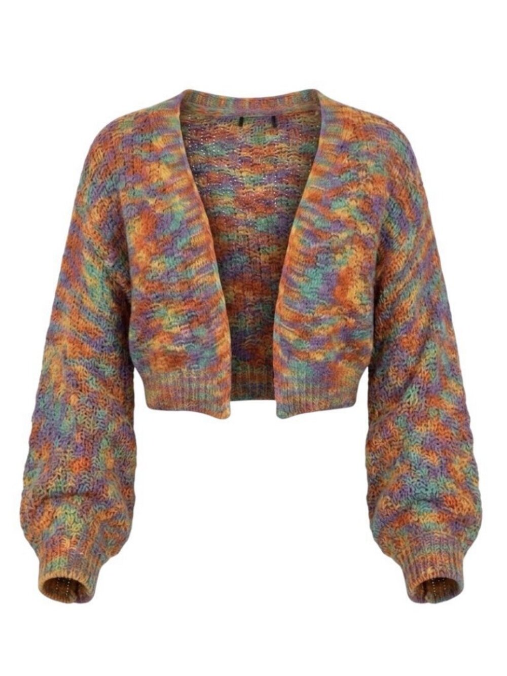 SHEIN Multi Color Crop Cardigan Long Sleeves Loose Knit/Crochet Size 6